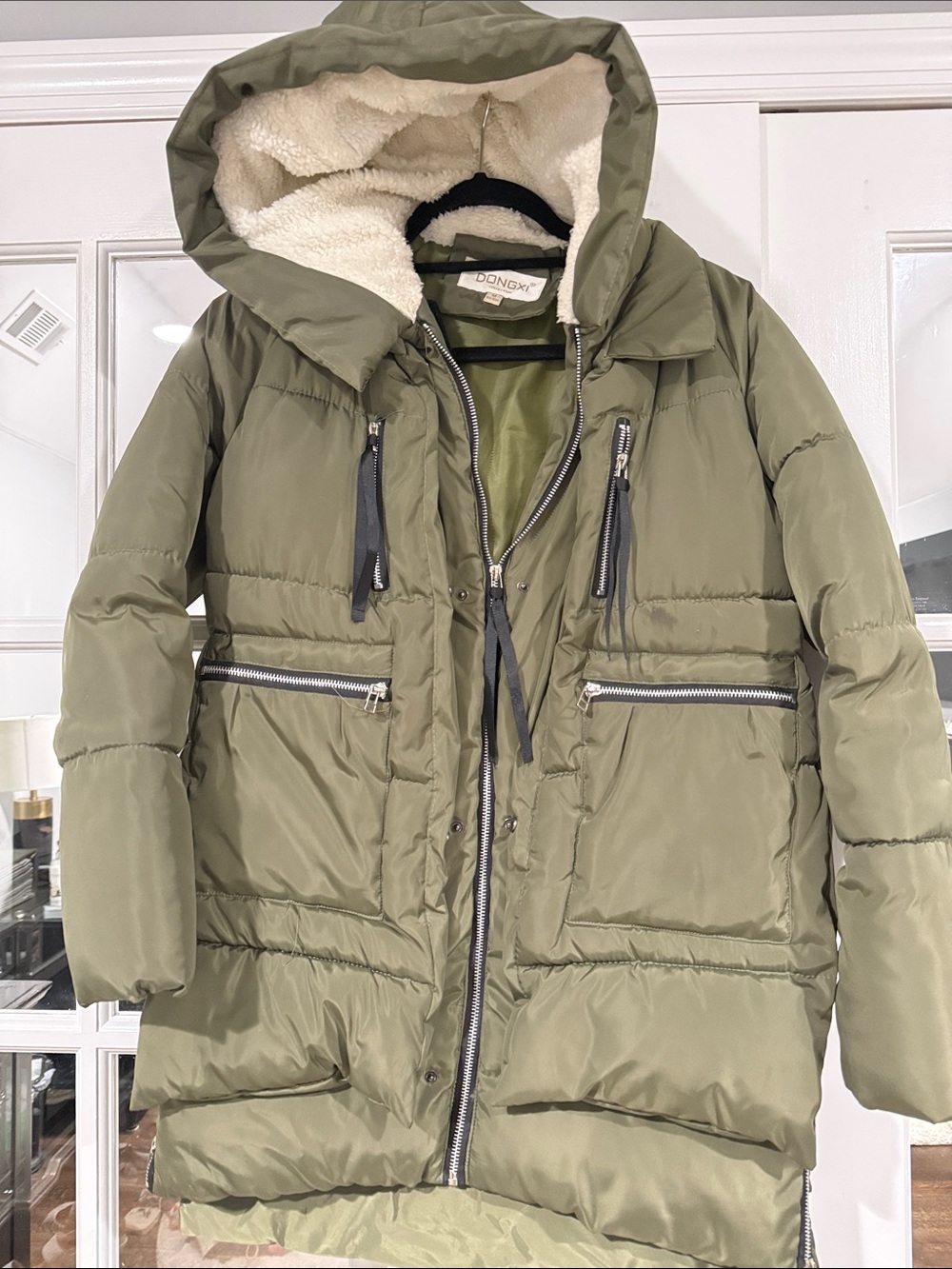 Olive Green Hooded Puffer Coat for women